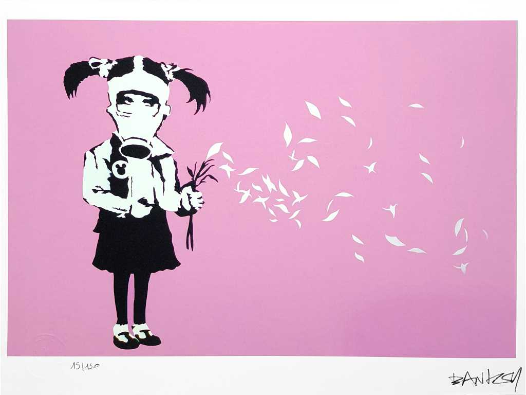 Banksy (geboren 1974), basierend auf - Gas Mask Girl