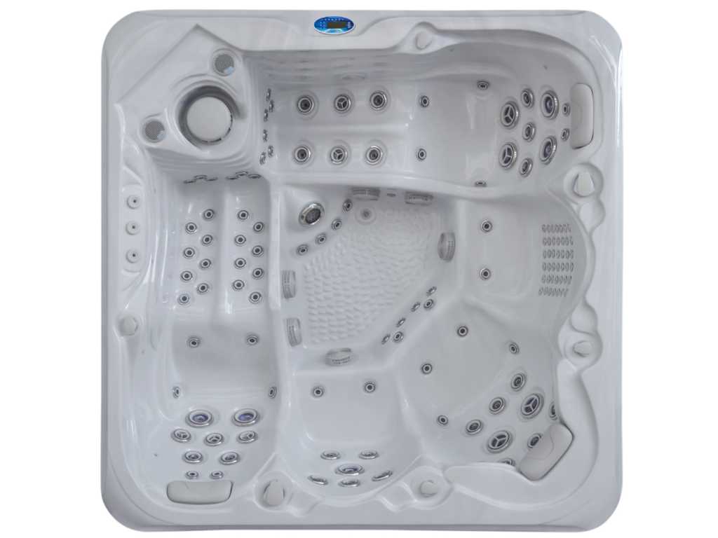 Spa în aer liber pentru 5 persoane 220x220x90 cm - Baie albă ca zăpada cu partea antracit - Incl. Bluetooth