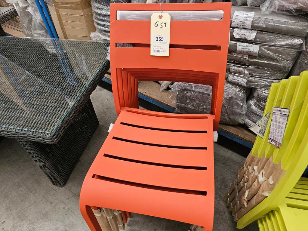 6 x Garden Prestige Alu Stacking Chair Nice Slat Orange
