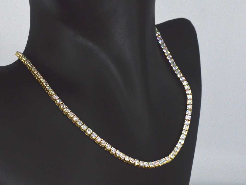 Yellow gold tennis necklace with 17.41 carat brilliant-cut diamond