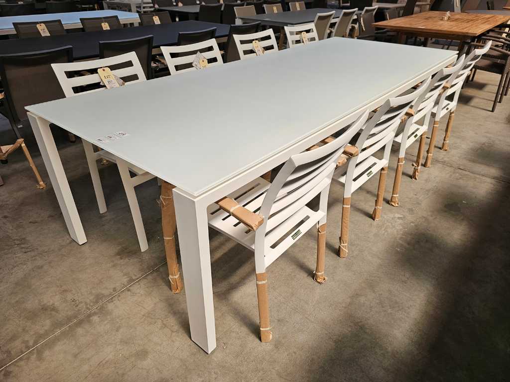 Jati-Kebon Alu Tisch Arolla Weiß Matt 280cm - Gehärtetes Glas Weiß