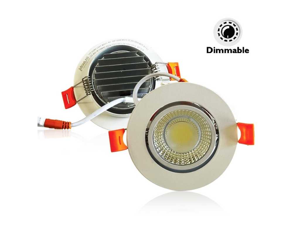 100 x Spot encastrable - LED 7W - Dimmable - Réglable - Blanc - Lumière du jour 6500K 