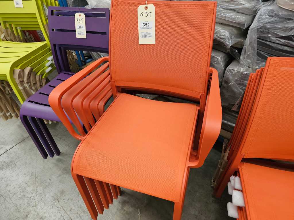 6 x Garden Prestige Alu Stacking Chair Nice Orange Matt + Arm