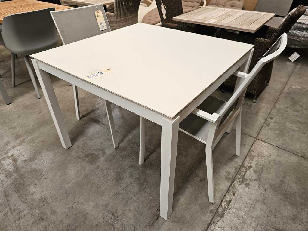 Tavolo da Giardino in Alu Jefferson Bianco Opaco 100cm con Piano in Ceramica Bianco