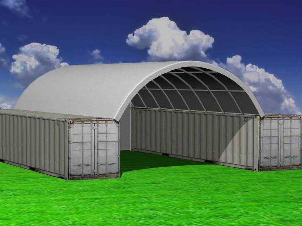 Greenland - overkapping tussen 2 containers - / container tent met achterwand 40ft