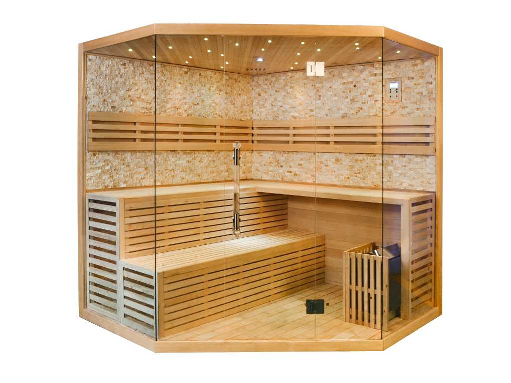 Sauna z piecem - Pryzmat z drewnem cykuty 220x220x200cm