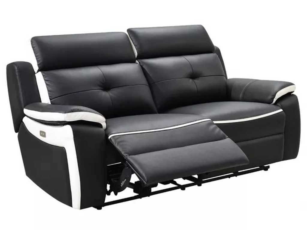 Electric 3-seater relax sofa in leather - NoIr/white