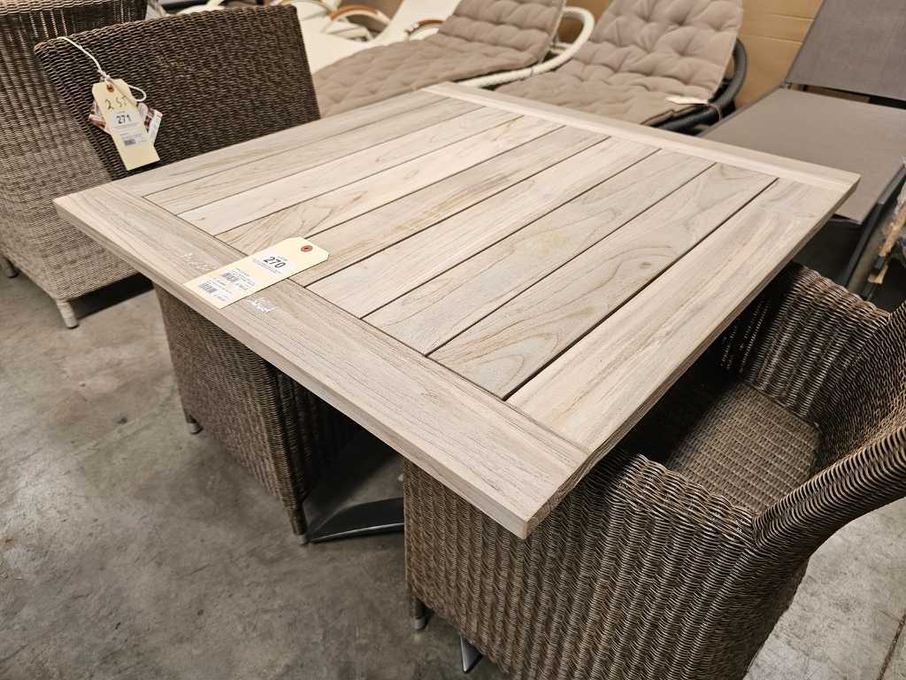 Table en teck Calida 80 x 80cm avec piètement en aluminium anthracite 