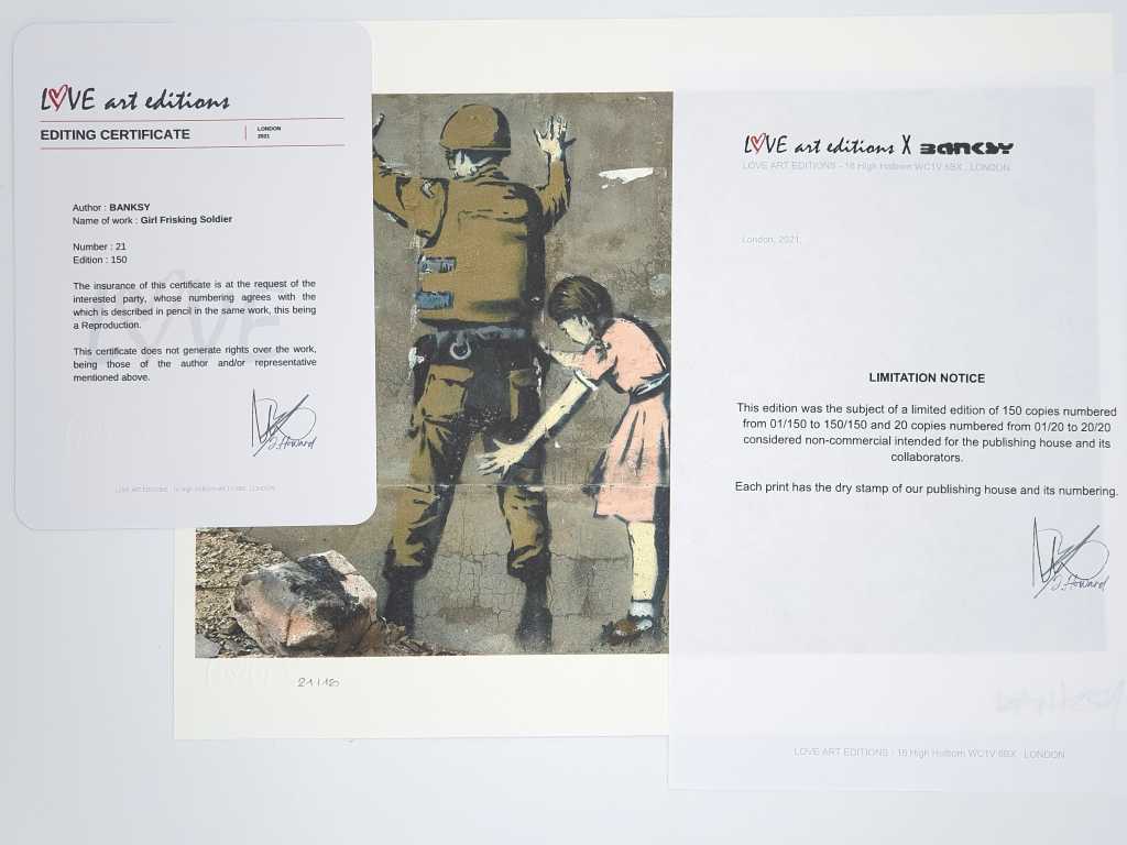 Banksy (geb. 1974), gebaseerd op - Girl Frisking Soldier