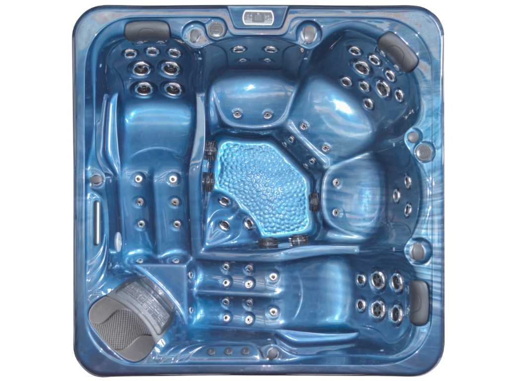Outdoor Spa 5-osobowy 220x220x94 cm - Niebieska wanna z antracytową stroną - W zestawie Bluetooth