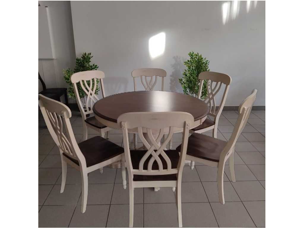 1x Elisabeth Table Group - Country House Dining Set - 6 Pieces Armchair + 1 Piece Table - Living Room Table Set, Dining Set, Dining Set, Dining Table, Table, Chair, Armchair, Work Table, Restaurant Table, Restaurant Table, Restaurant Table, Living Room Table, Canteen Table - Gastro Discount
