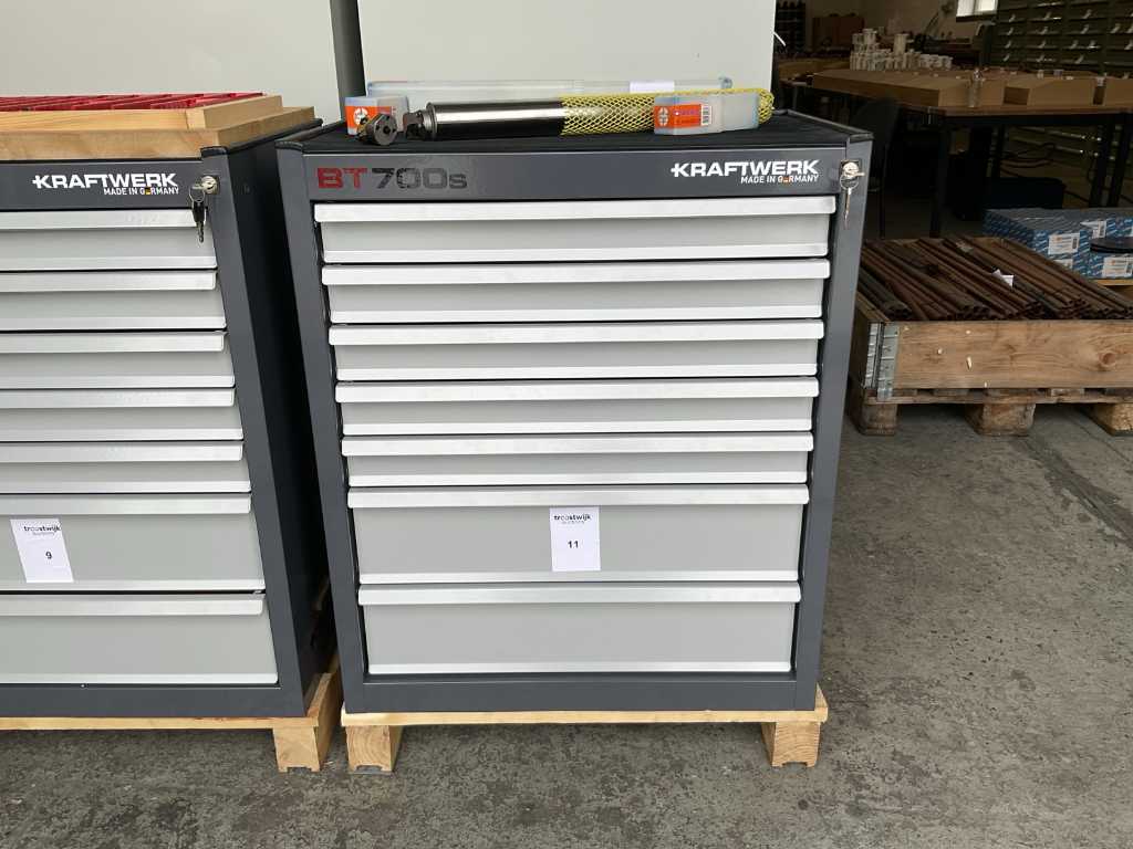 7-drawer material cabinet with contents