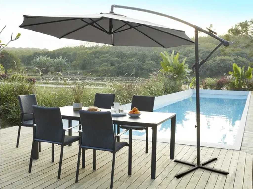 Round cantilever parasol taupe in grey with LeDS - D. 2.93 m