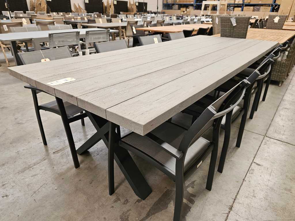 Table Érosion 3m x 1,2m x 5cm Gris-Lavage + Pieds x Anthracite