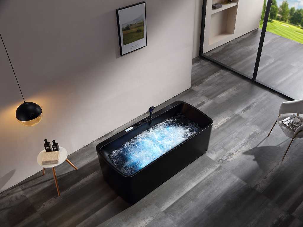 Freestanding massage bathtub matt black
