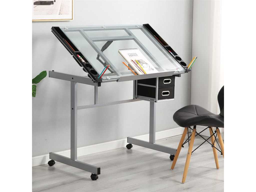 Drawing Table - Adjustable Glass Desk for Drawing