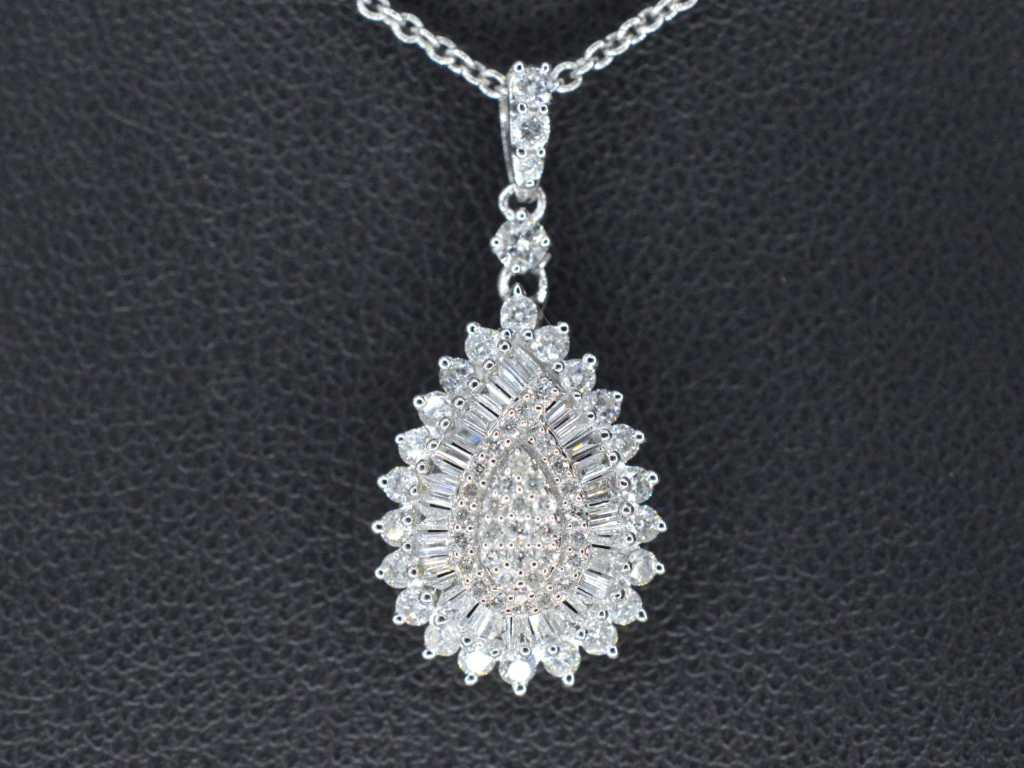 White gold teardrop-shaped pendant with diamonds