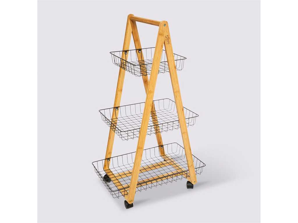 5Five Keuken trolley 76x33x33 cm - zwart en naturel hout