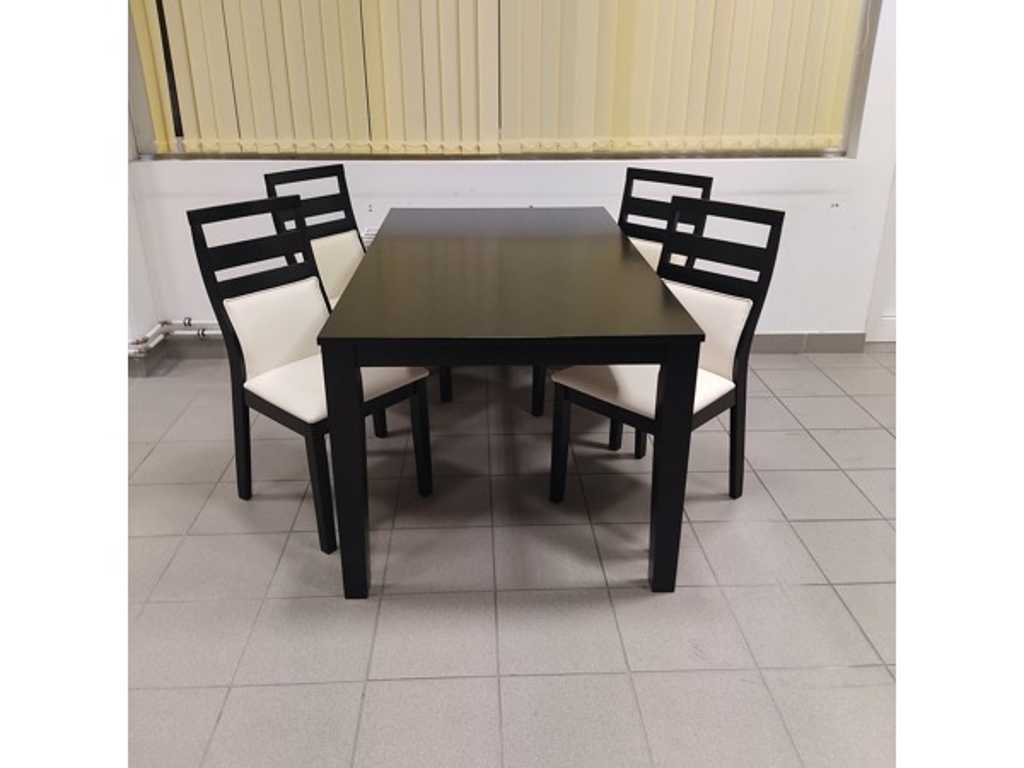 1 x Table group Dhalia black - 4 pieces armchair + 1 piece table - living room table table set, dining set, dining set, dining table, table, chair, armchair, work table, restaurant table, restaurant table, restaurant table, living room table, canteen table - gastro discount