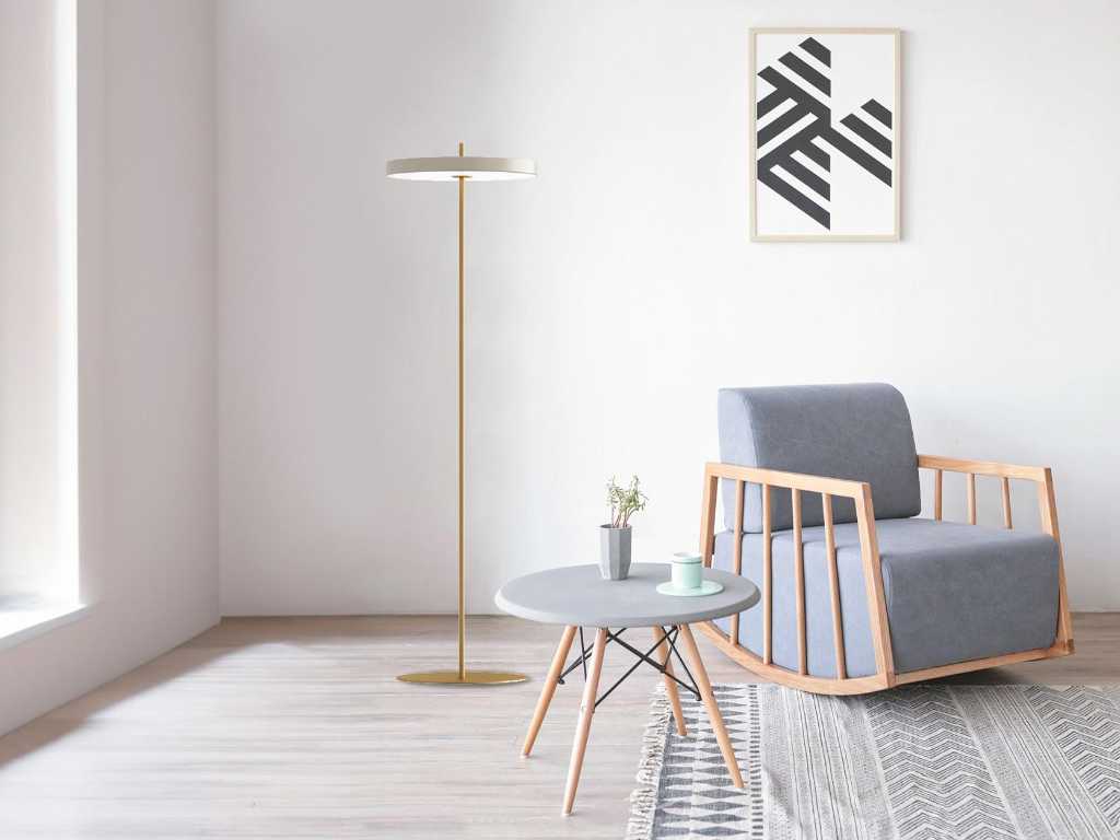LED design floor lamp in metal - D. 45 x H 180 cm - Gold and white