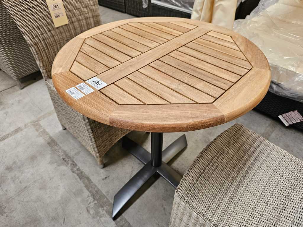 Table en teck Elite Dia 70cm avec base en aluminium pliable 