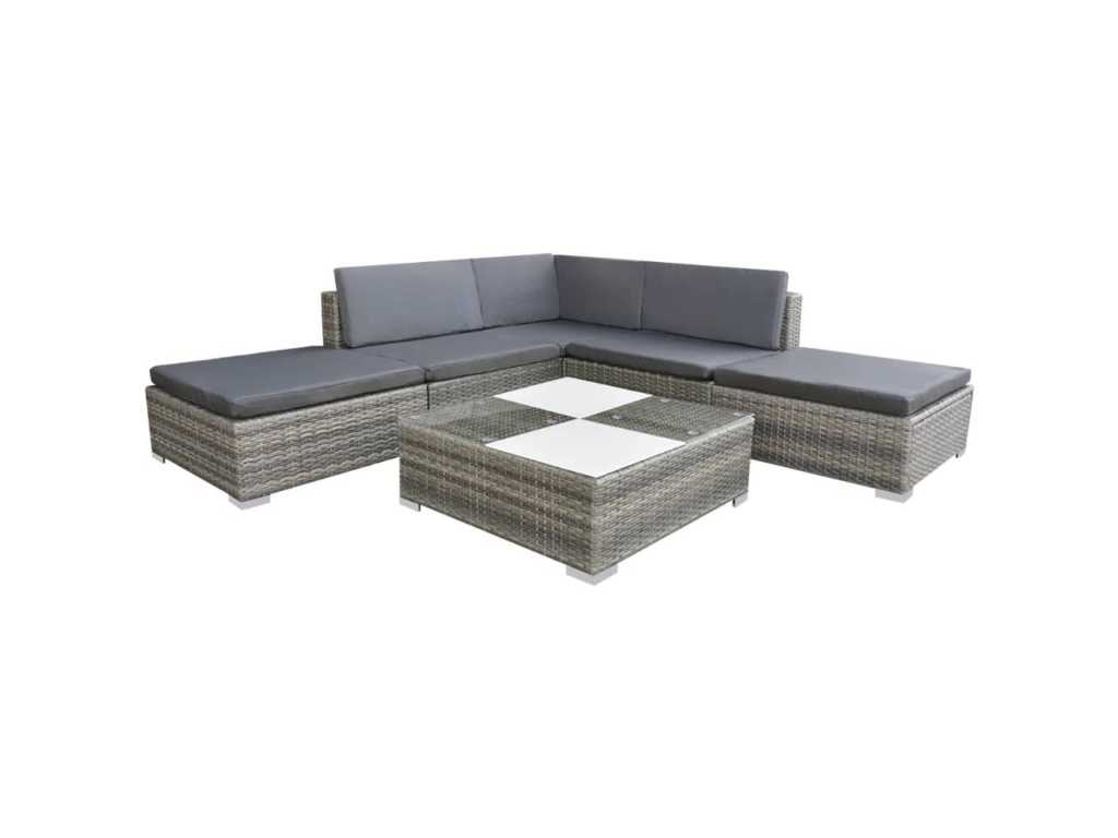 Garden furniture 6 pcs with cushions Resin braided Grey
