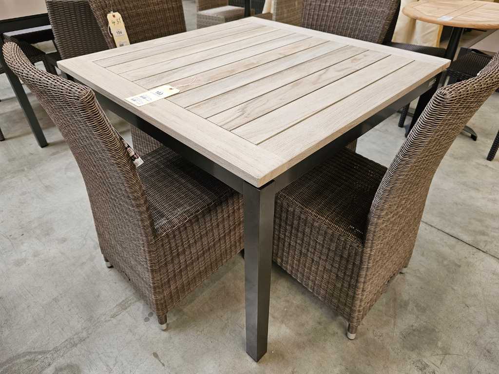 Jati-Kebon Table de jardin en aluminium Djerba 100 x 100cm avec plateau en teck