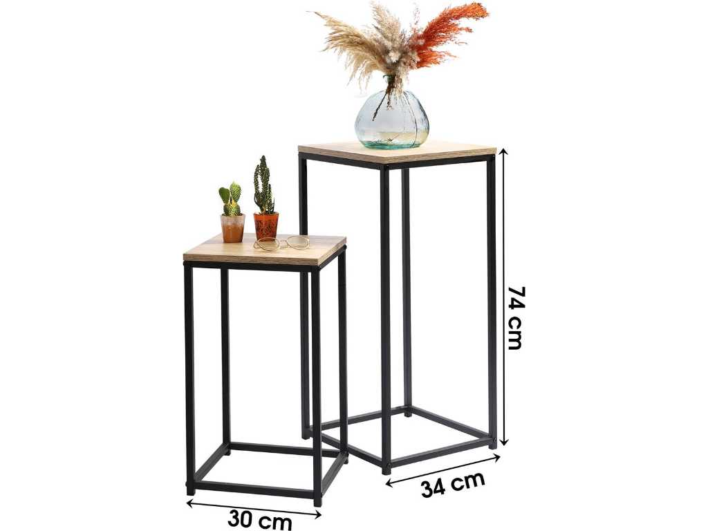 Urban Living Bijzettafel/plantenstandaard set - 2-delig