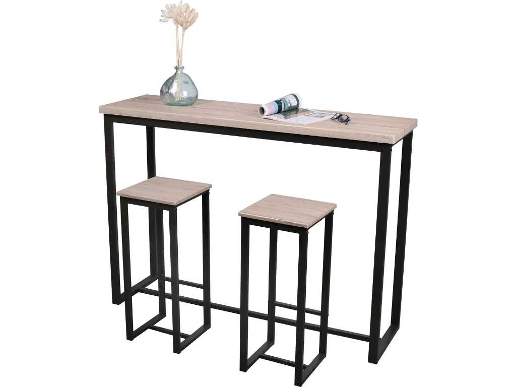 Urban Living - Table de bar industrielle rectangulaire avec 2 tabourets
