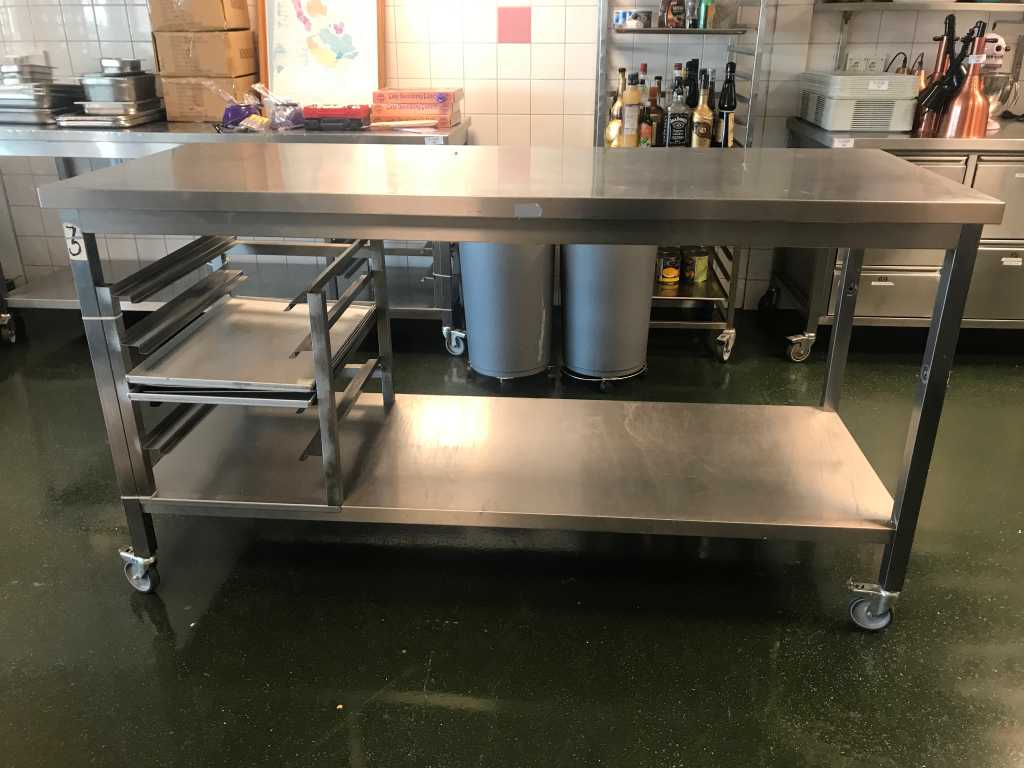 Stainless steel mobile work table including gastronorm rack