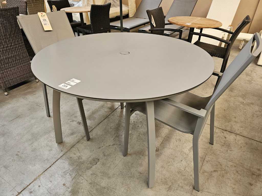 Grosfillex Sunset Table Dia 120cm Plateau HPL Gris Platine