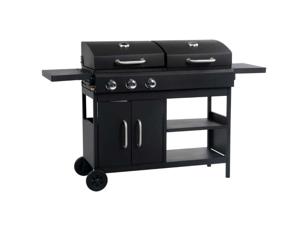Gas and charcoal combo grill grill with 3 burners