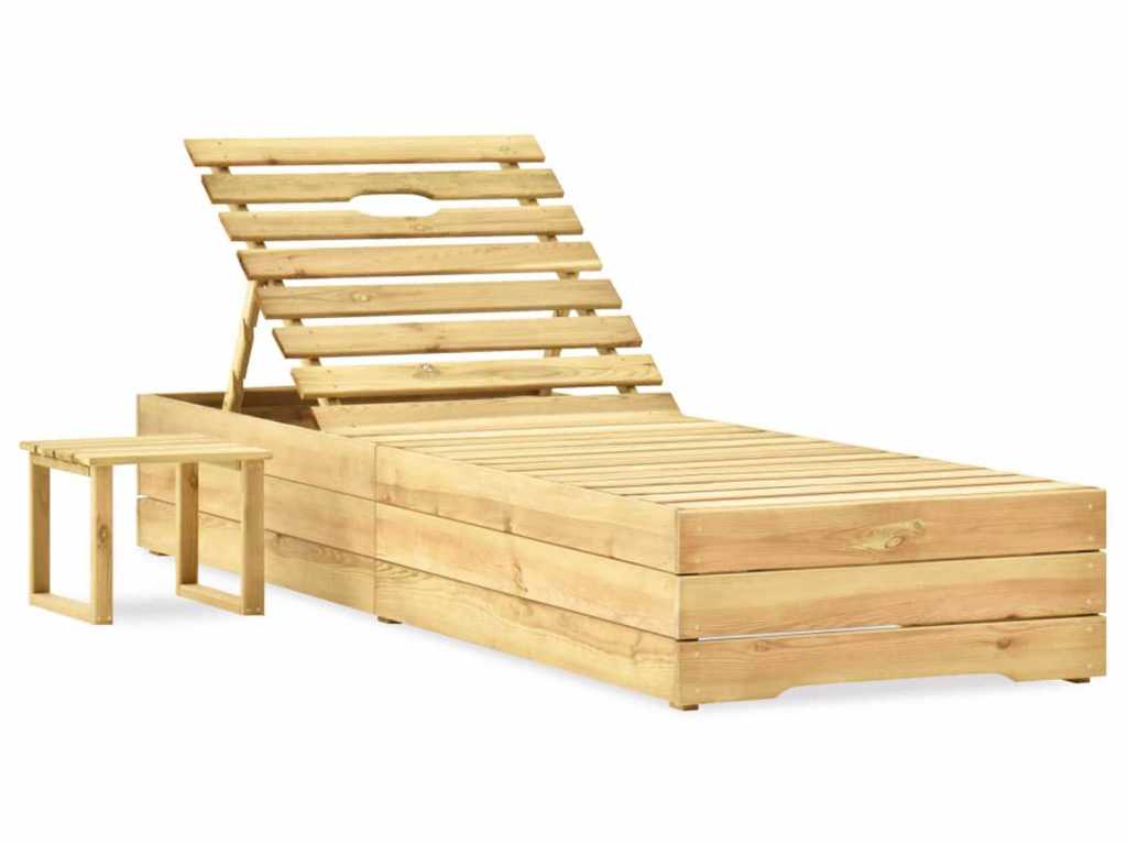 chaise longue en bois avec table 198x70 cm