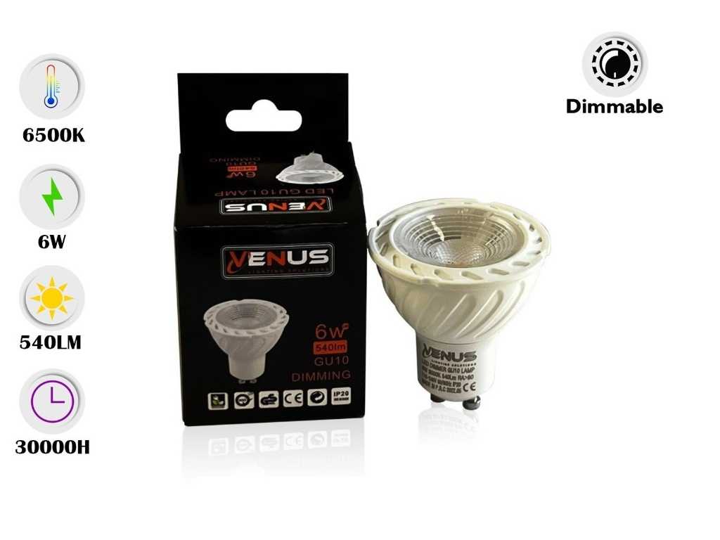 100 x GU10 LED Spot - 6W - Dimmable - 6500K cold white