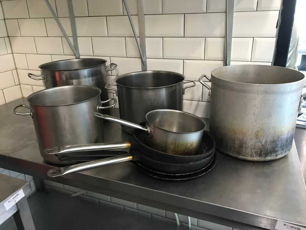 Diverses poêles (en acier inoxydable) et poêles à frire (9 pièces)
